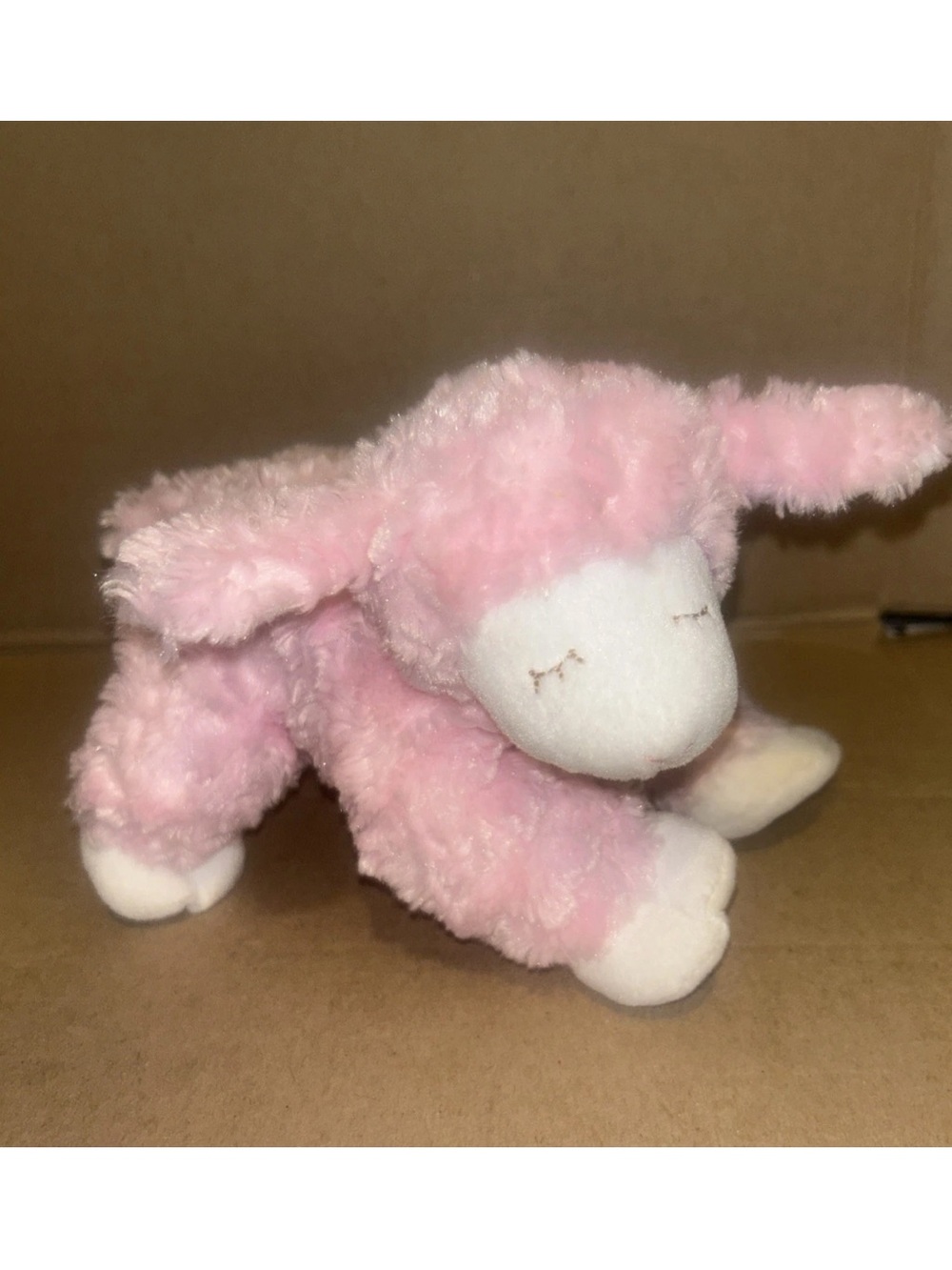 7" Baby Gund Winky Pink Plush Rattle Sleeping Lamb Stuffed Animal Toy #058131